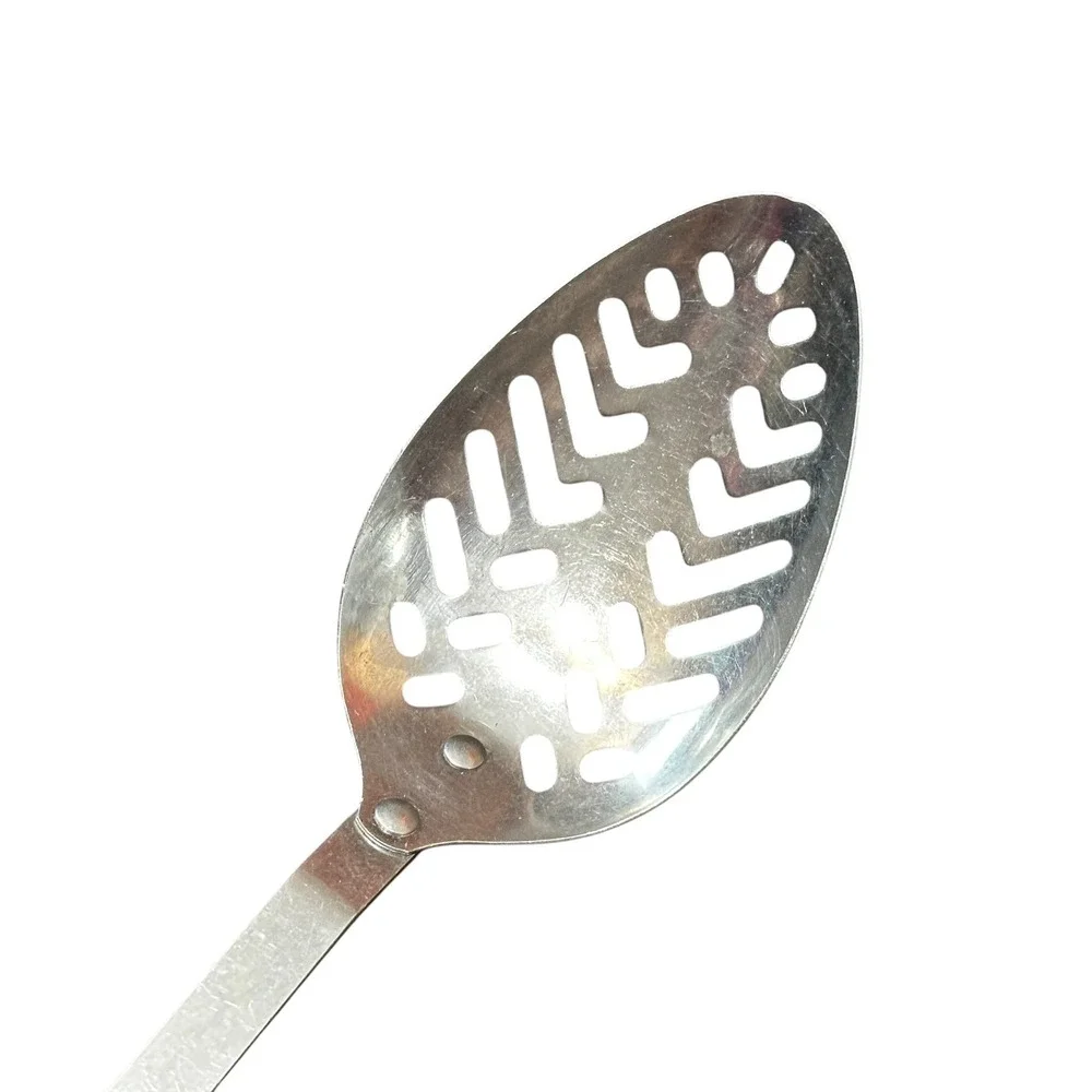 VTG Ekco Forge‎ Stainless Steel Slotted Serving Spoon Riveted Black Handle USA